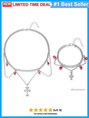 Gothic Velvet Choker Necklace Bracelet Set with Crystal Charms Halloween Jewelry